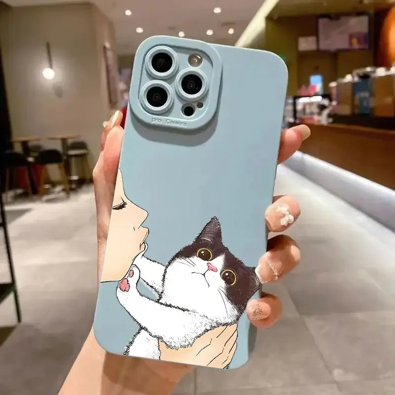 Cat American short Shorthair kiss Phone Case for iPhone 16 Cases iPhone 15 14 13 12 Mini 11 Pro Max 16 7 8 Plus XS SE Back Cover