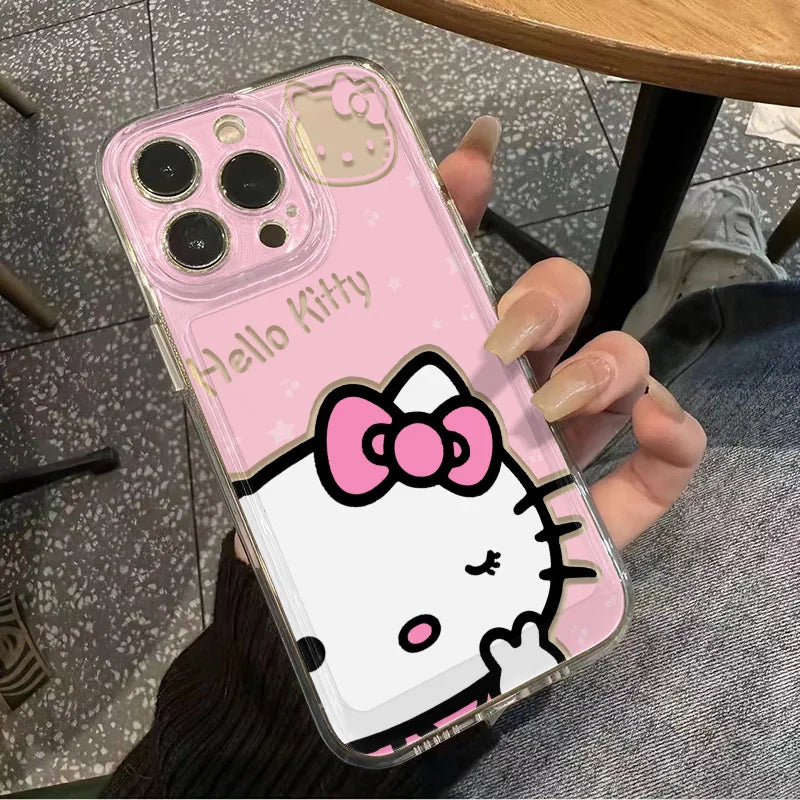 Creative Sanrio Biye's Hello Kitty Case For iPhone 16 15 14 13 12 11 Pro Max X XR XS 7 8 Plus Simple and Cute Soft Cover Y2K