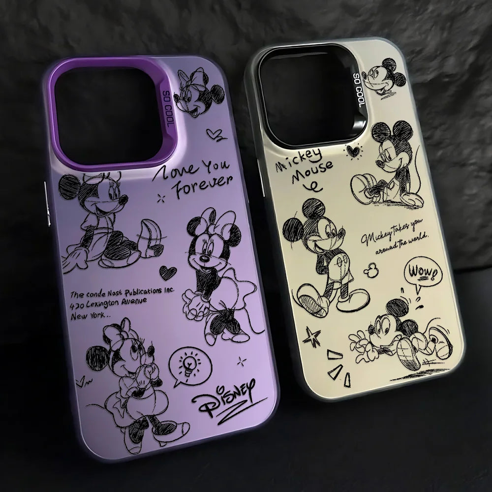 Line Retro Mickey Minnie Phone Case For Xiaomi Redmi Note 7 8 9 9S 10 11 12 13 14 Pro Plus 4G 5G Anti Fall Matte Back Cover