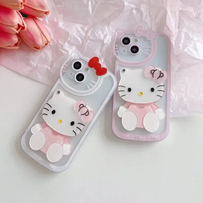 Sanrio Hello Kitty Shockproof Case For iPhone 16 15 14 13 11 12 Pro XS Max XR 7 8 Plus With Cosmetic Mirror Transparent Cover