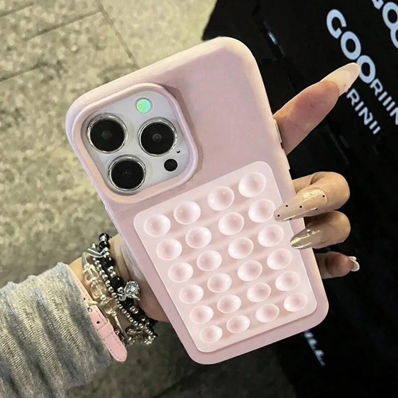 Luxury 3D Suction Cup Stand Litchi Pattern Phone Case For iPhone 16 15 14 Pro Max Plus 11 12 13 Pro 14 15 Plus XR XS 16E Cover
