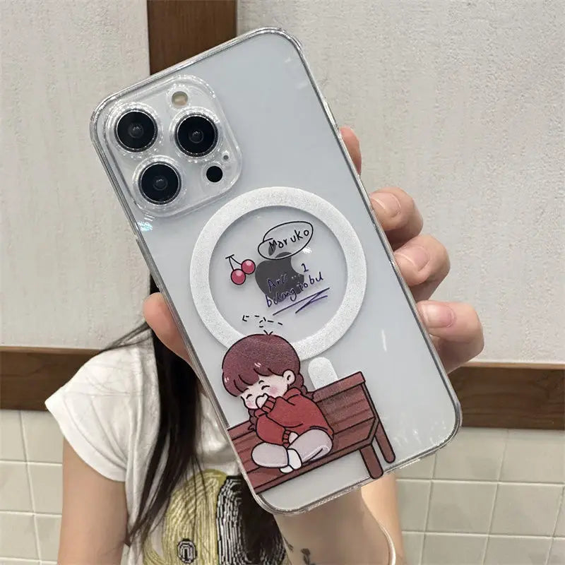 New Couple Funny Cute Girl Magsafe Magnetic Phone Case for Samsung Galaxy S25 S24 S23 S22 S21 S20 FE Plus Ultra 5G Soft Cover