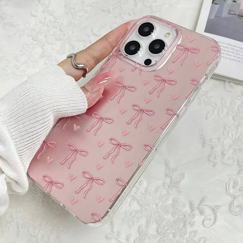 Case for iPhone 15 Fashionable Butterfly Bow Print Phone Cases for iPhone 16 14 13 12 11 Pro Max X XR XS 7 8 Plus SE2 16E Cover