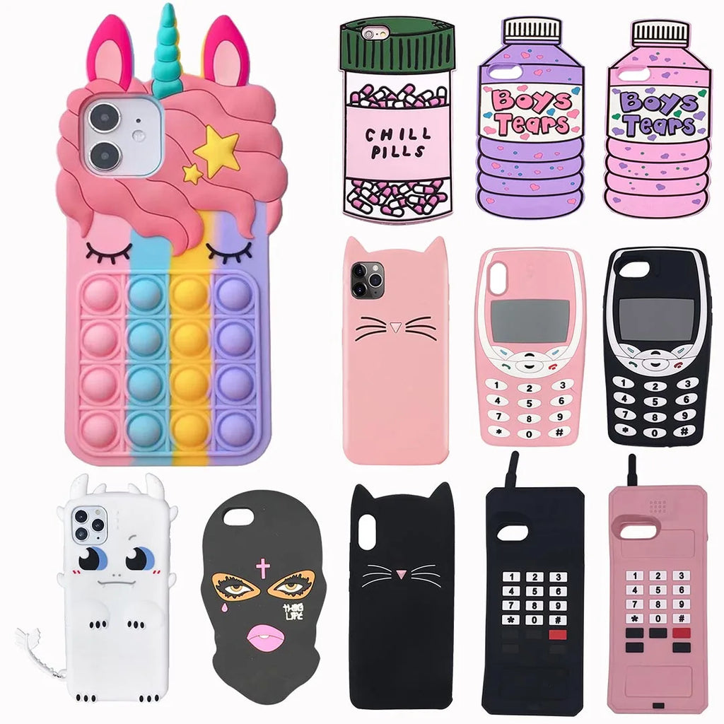 3D Cartoon Cute Unicorn Soft Silicone Phone Case For iPhone 16 15 14 13 12 11 Pro Max 14 15 Plus Mobile Shockproof Back Cover