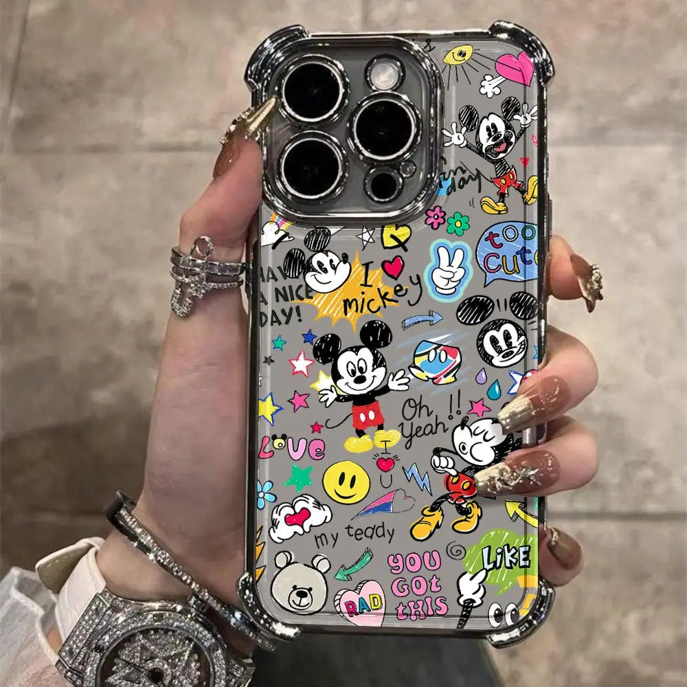 Graffiti Cartoon Mickey Plating Case For Xiaomi Redmi Note 14C 13C 13 12C 12 11 10 9A 9 K50 Pro 4G 5G Shockproof Anti Fall Cover