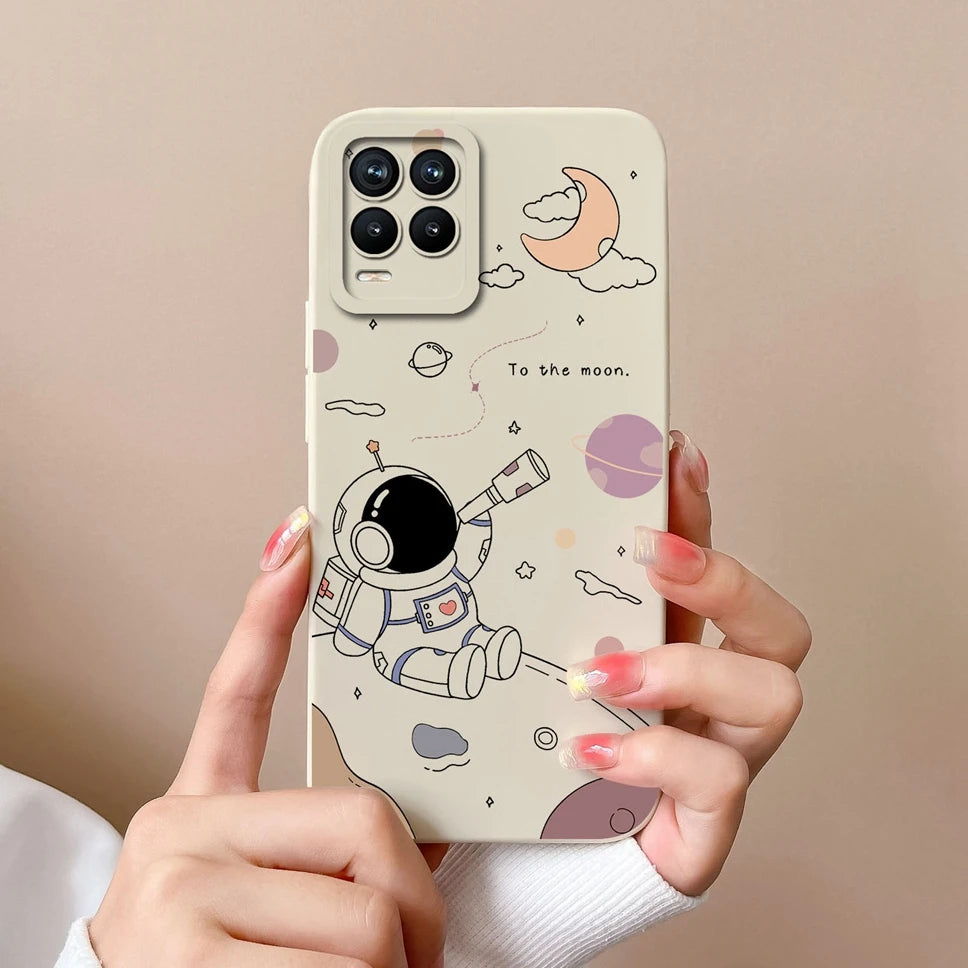 Cases For Realme 8 Pro 4G Shell Lovely Cartoon Astronaut Pattern Soft Liquid Silicone Phone Covers For Realme8 8Pro Fundas Coque
