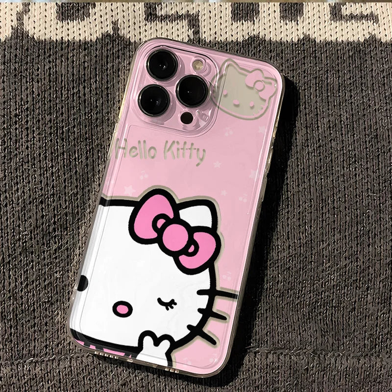 Creative Sanrio Biye's Hello Kitty Case For iPhone 16 15 14 13 12 11 Pro Max X XR XS 7 8 Plus Simple and Cute Soft Cover Y2K