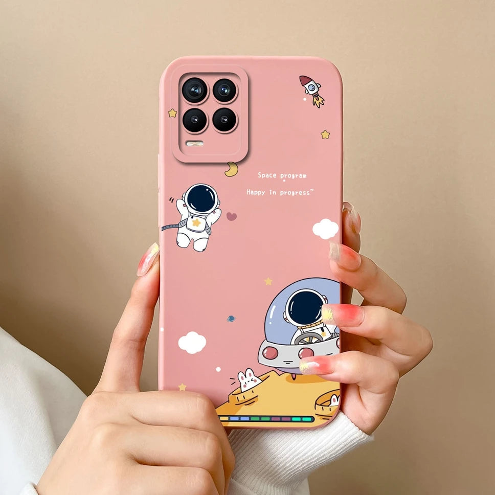 Cases For Realme 8 Pro 4G Shell Lovely Cartoon Astronaut Pattern Soft Liquid Silicone Phone Covers For Realme8 8Pro Fundas Coque
