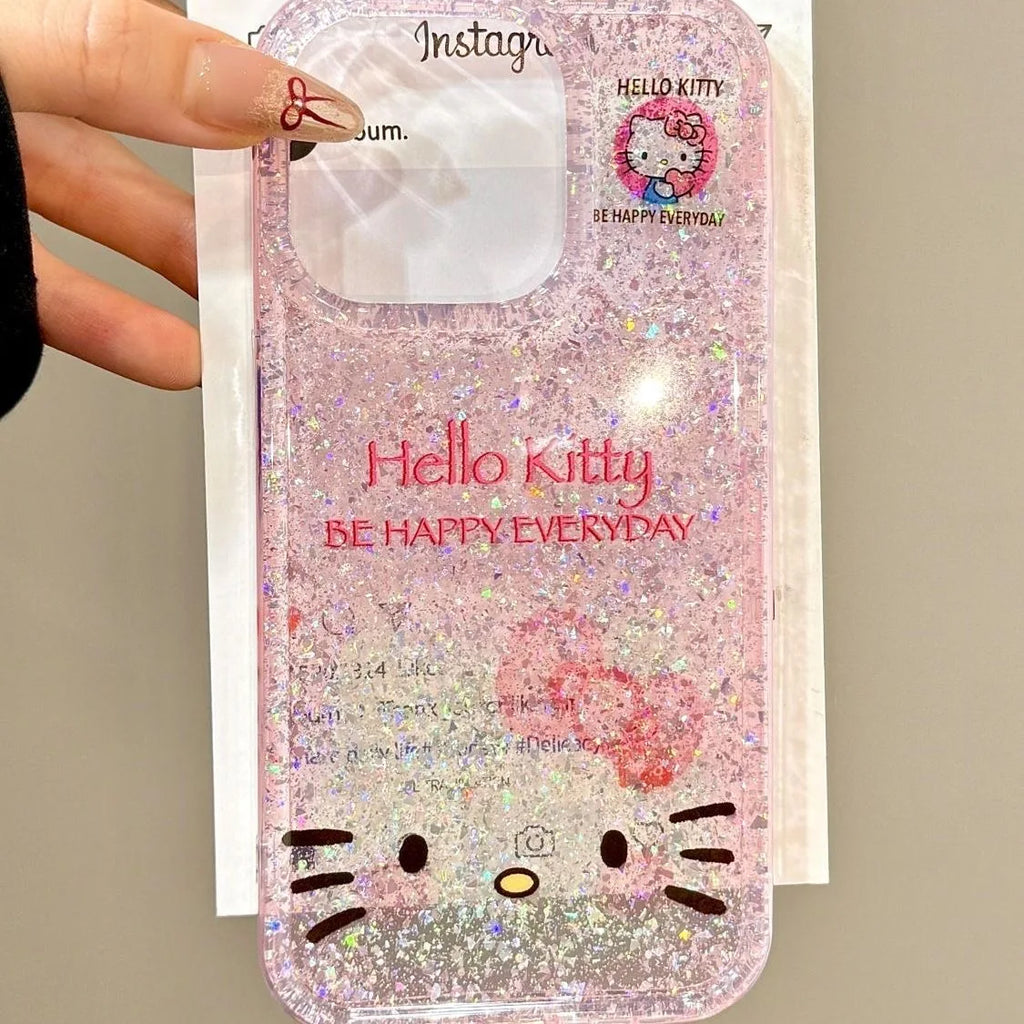 Luxury Glitter lovely Hello Kitty Clear Soft Case protection for iPhone 16 15 13 12 11 14 Pro Max XS XR 16 7 8 Plus X SE Coque
