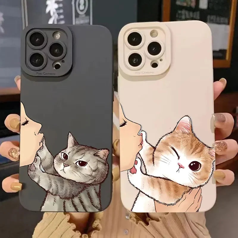 Cat American short Shorthair kiss Phone Case for iPhone 16 Cases iPhone 15 14 13 12 Mini 11 Pro Max 16 7 8 Plus XS SE Back Cover