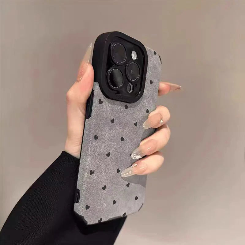 Gray Silicone Leather Little Love Heart Case For Samsung Galaxy S22 S21 A54 A34 A53 A51 A52 A23 A32 A31 A71 A72 A73 A14 A13 A12
