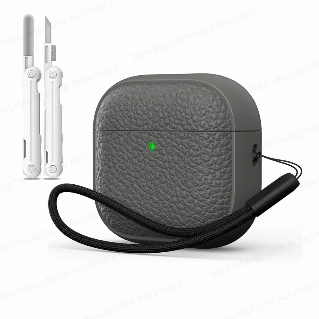 For AirPods 4 Lichee Pattern Case with Lanyard/Cleaner Kit Business Earphone Cases for Men Women For Apple AirPods Pro Headset