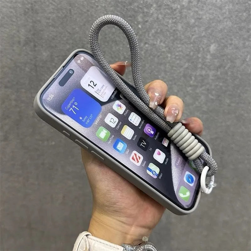 Luxury Flip Up Lens Holder Magnetic Case for iPhone 16 15 14 13 12 11 Pro Max 16 Plus Fashion Nylon Wristband Lanyard Soft Cover