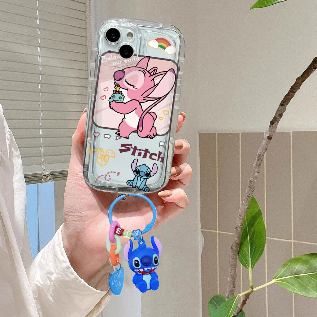 Cartoon Stitch Angel 3D KeyChain Case For iPhone 13 14 15 Pro Max 14 Plus 11 12 Mini 14 Plus XS Max 6 6S 7 8 Plus X XR SE Cover
