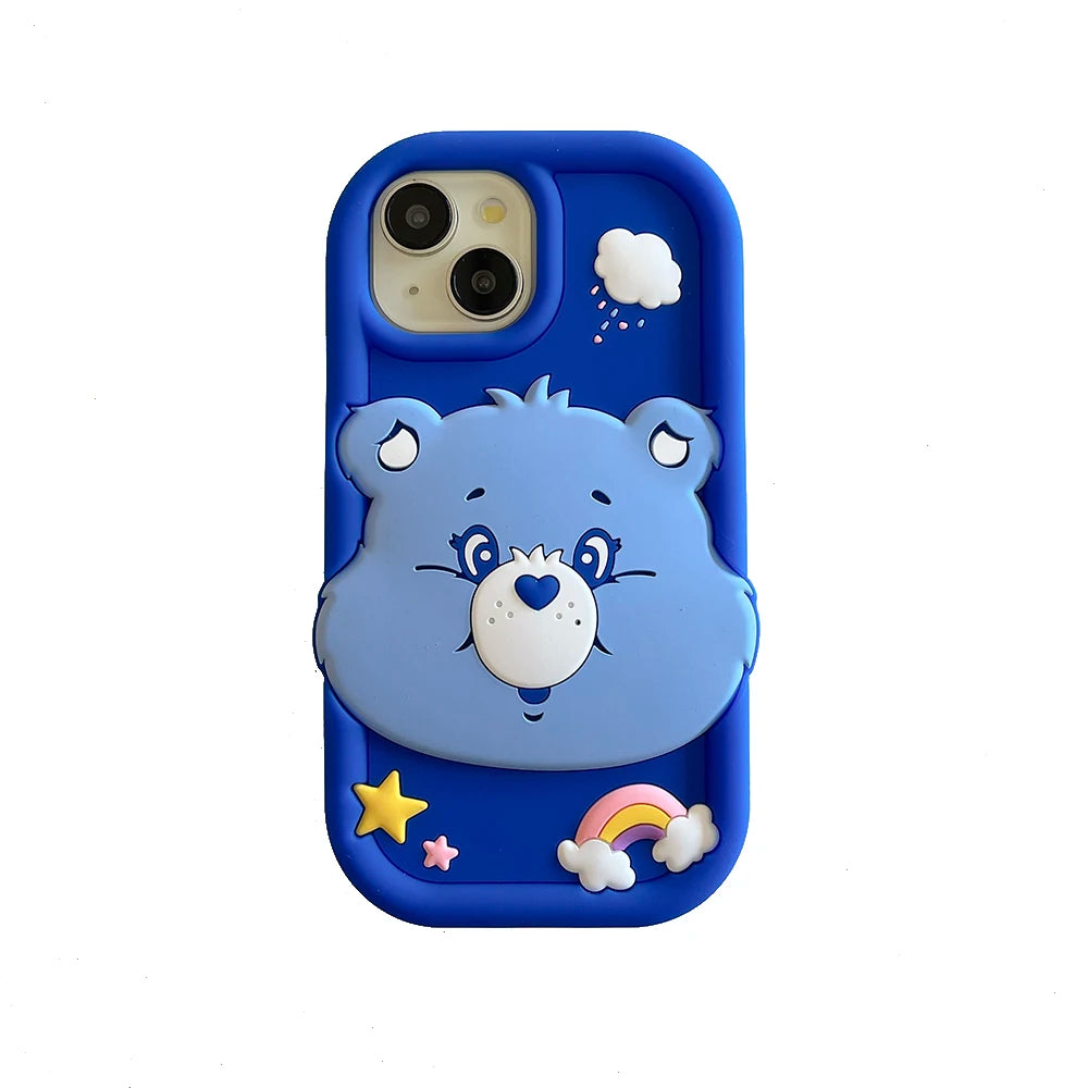 Cute 3D Cartoon Blue Rainbow Bear Soft Silicone Case For iPhone 16 15 14 Promax 13 12 Pro Max Shock Proof Cover Capa Phone Cases