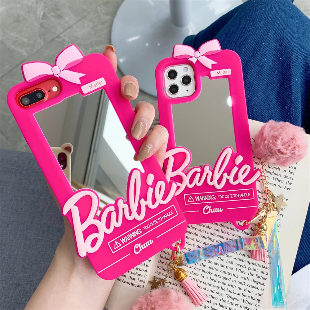 Kawaii Girl Phone Case with Mirror For iPhone 6/6s/7/8 Plus X XS Max XR 11 12 15 16 14 13 Pro Max 15Plus Soft Silicone Cover