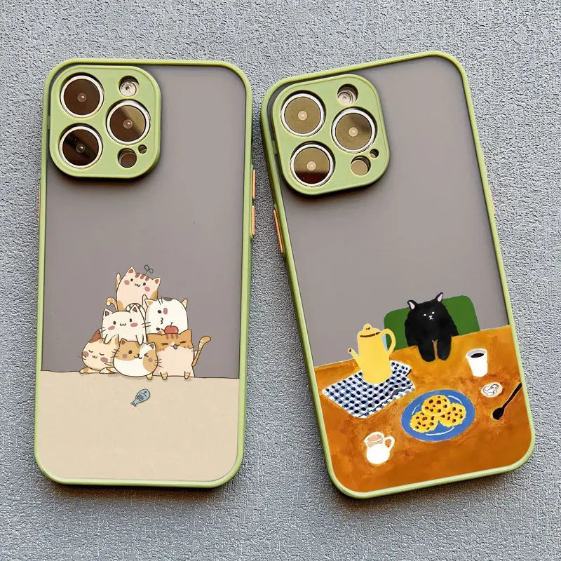 Cute Cartoon Cat Illustration Phone Case For iPhone 17 16 15 Pro Max Cases iPhone 14 13 12 11 Pro Max Mini XS XR X 16 PlusCover