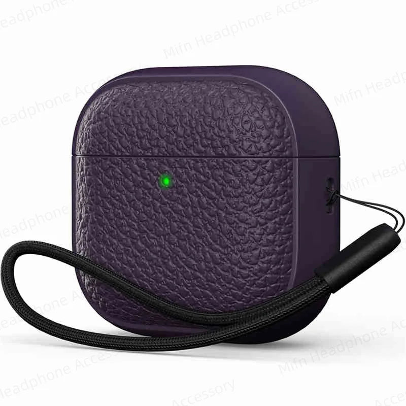 For AirPods 4 Lichee Pattern Case with Lanyard/Cleaner Kit Business Earphone Cases for Men Women For Apple AirPods Pro Headset