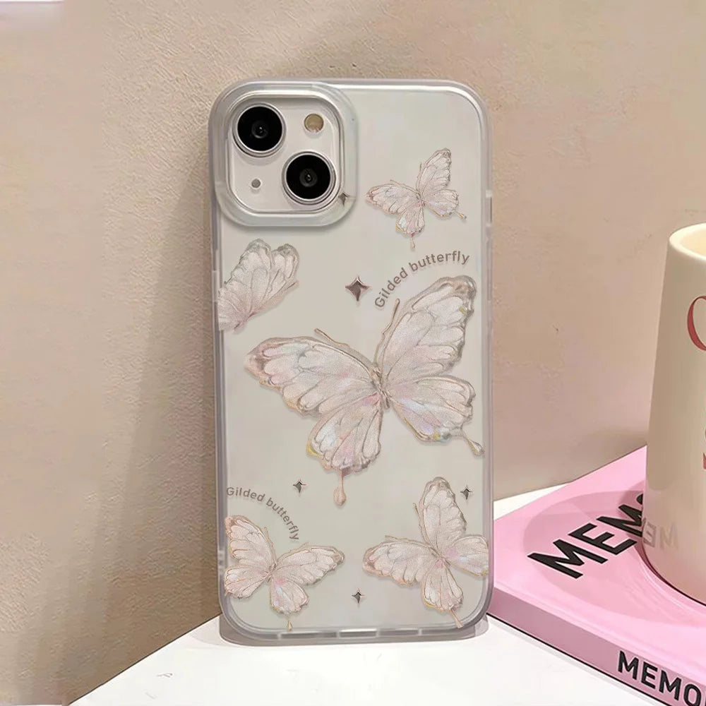 Gold Butterfly Soft TPU Case For iPhone 13 11 12 14 15 17 16 Pro Max Funda iPhone 12 13 Mini Plus Translucent Clear Phone Cover