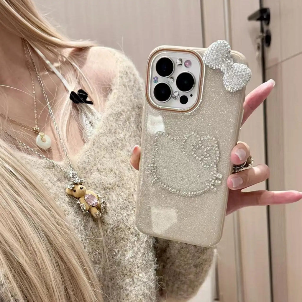 Girly Heart Hello Kitty Anime Kawaii Sanrio Diamond Pendant Phone Case Cute Cartoon Suitable for iphone Apple 16promax Cover