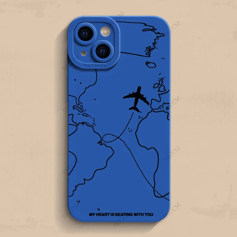 Travel-nspired Airplane Route Desian Phone Case For iPhone 16 15 14 13 12 11 Pro Max Mini 8 7 Plus X XR XS Soft Silicone Covers