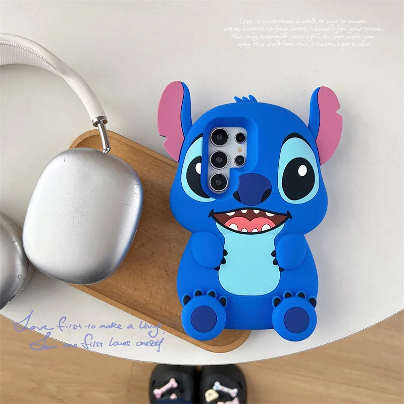3D Cartoon Angle Stitch Leg Bracket Silicone Couple Phone Case For Samsung Galaxy S25 S24 S23 S22 Ultra Plus Shockproof Cover