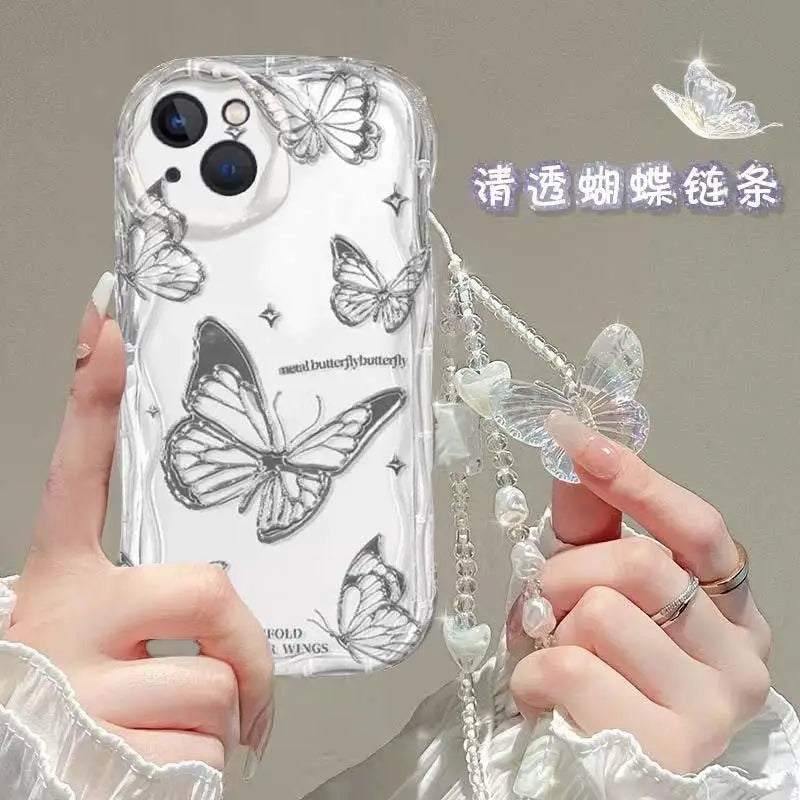 Butterfly Hand Chain Phone Case For Samsung Galaxy A55 A15 A54 A35 A24 A14 A34 A25 S25 S24 Ultra S22 S21 Plus S20 S23 FE Cover