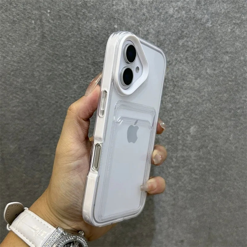 Luxury Card Slot Bag Clear With lanyard Phone Case For iPhone 11 12 13 14 15 Pro Max 16 Plus XS Shockproof Bumber Soft TPU Cover