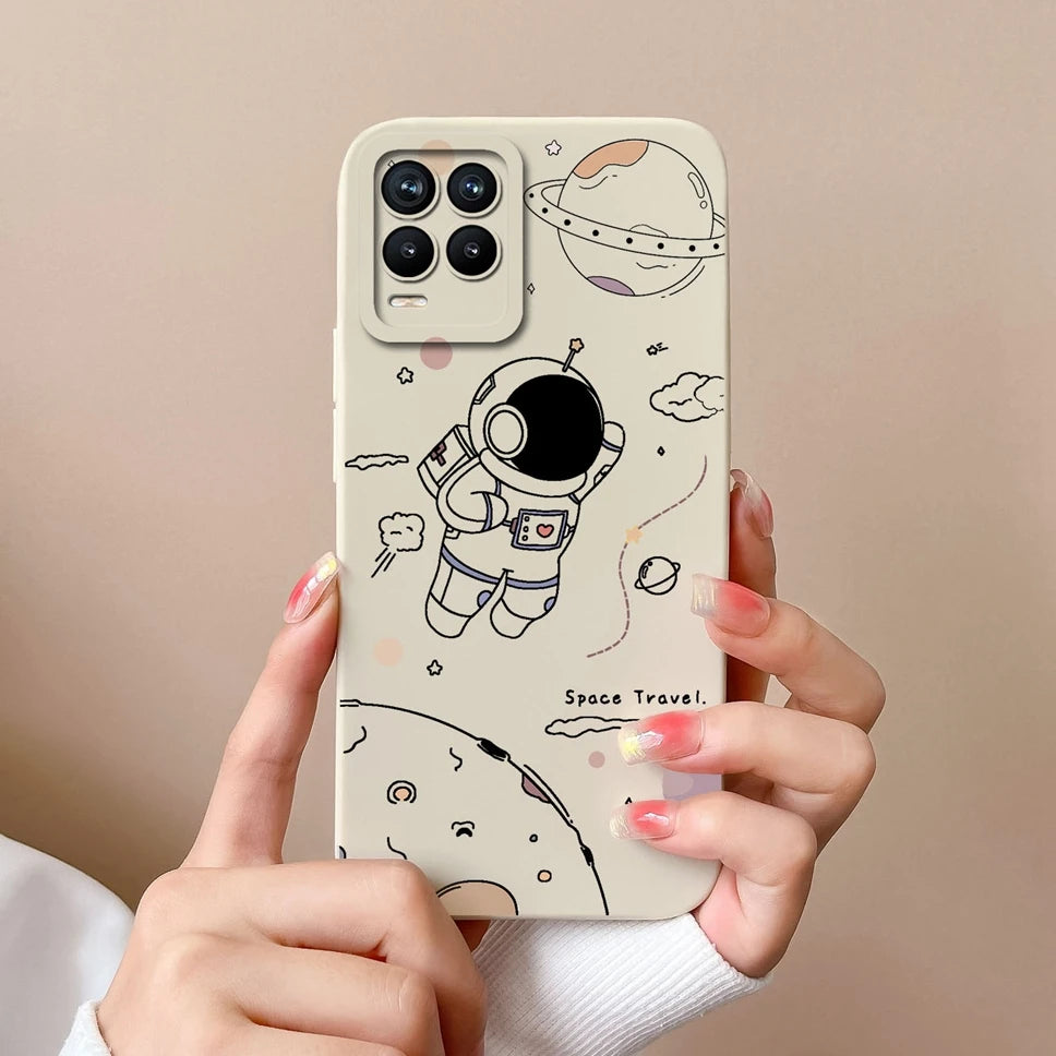 Cases For Realme 8 Pro 4G Shell Lovely Cartoon Astronaut Pattern Soft Liquid Silicone Phone Covers For Realme8 8Pro Fundas Coque
