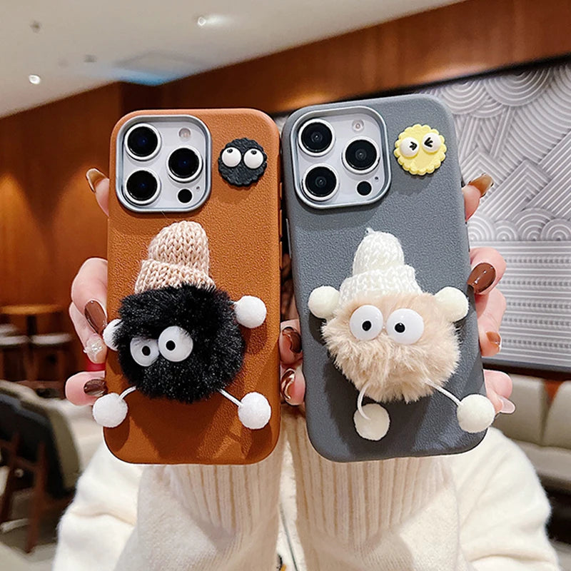 3D Doll Plush Briquettes Leather Phone Case For Xiaomi Redmi Note 14 13 12 11 Pro Plus 5G 12S 11S 10S Redmi 13C 13 12 4G Cover
