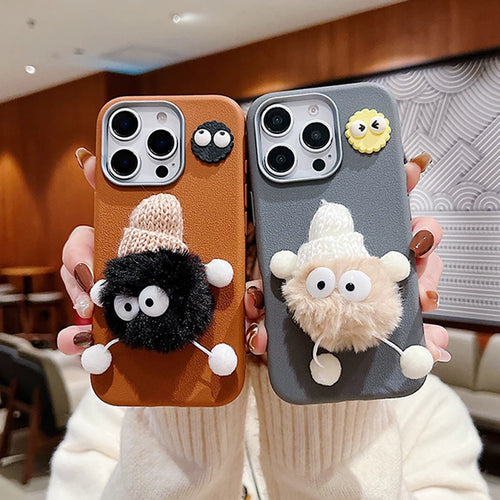 3D Doll Plush Briquettes Leather Phone Case For Xiaomi Redmi Note 14 13 12 11 Pro Plus 5G 12S 11S 10S Redmi 13C 13 12 4G Cover