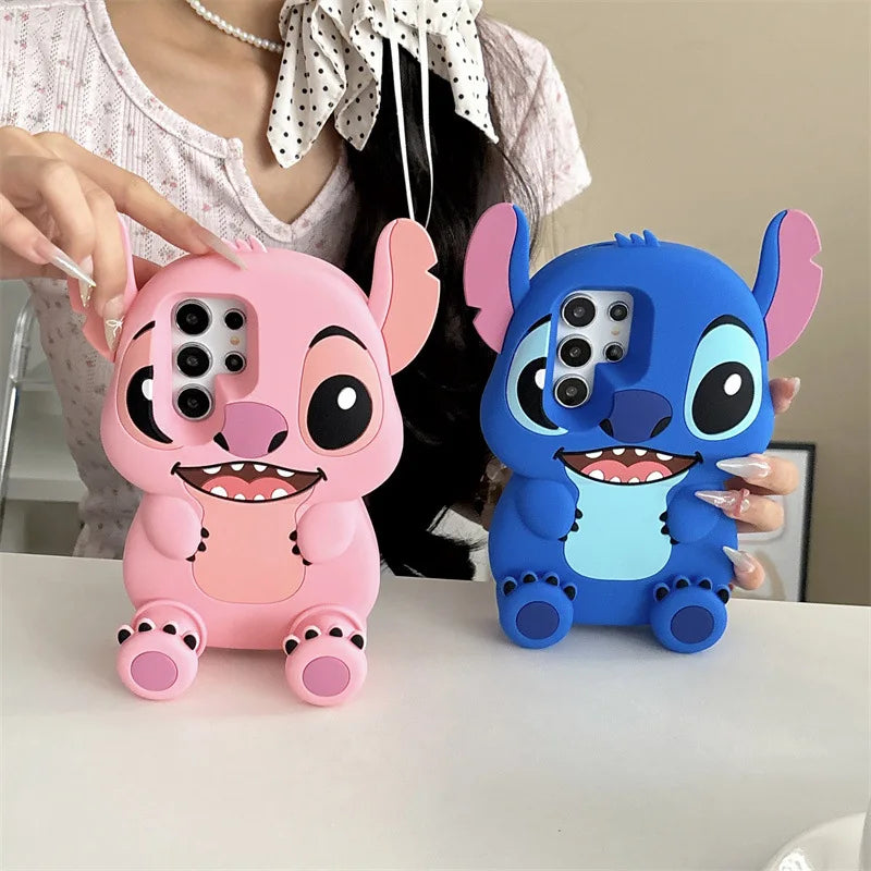 3D Cartoon Angle Stitch Leg Bracket Silicone Couple Phone Case For Samsung Galaxy S25 S24 S23 S22 Ultra Plus Shockproof Cover