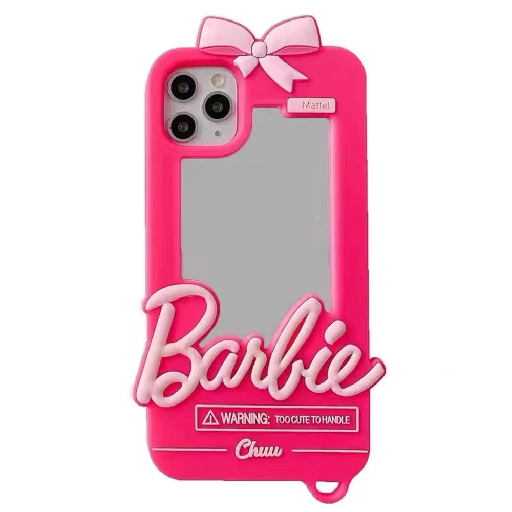 Kawaii Girl Phone Case with Mirror For iPhone 6/6s/7/8 Plus X XS Max XR 11 12 15 16 14 13 Pro Max 15Plus Soft Silicone Cover