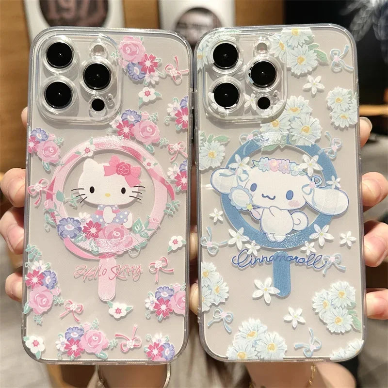 Sanrio Hello Kitty Cinnamon Case For iPhone 11 12 13 14 15 Pro Max Mini X XS XR 8 7 Plus SE 2020 Clear Magsafe Magnetic Cover