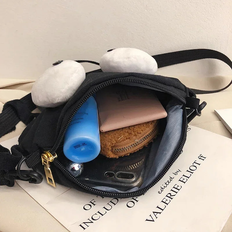 New Fashion Big Eyes Canvas Girls Shoulder Bag Cute Black Briquettes Messenger Bag Kids Women Coin Purse Mini Crossbody Handbag