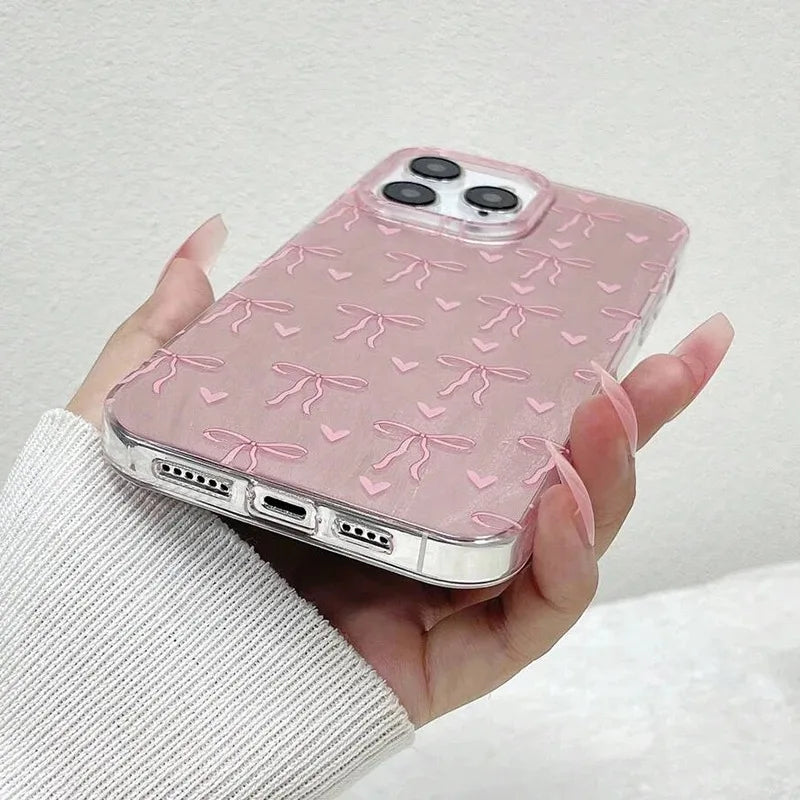 Case for iPhone 15 Fashionable Butterfly Bow Print Phone Cases for iPhone 16 14 13 12 11 Pro Max X XR XS 7 8 Plus SE2 16E Cover