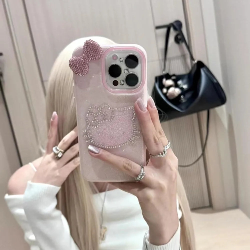 Girly Heart Hello Kitty Anime Kawaii Sanrio Diamond Pendant Phone Case Cute Cartoon Suitable for iphone Apple 16promax Cover