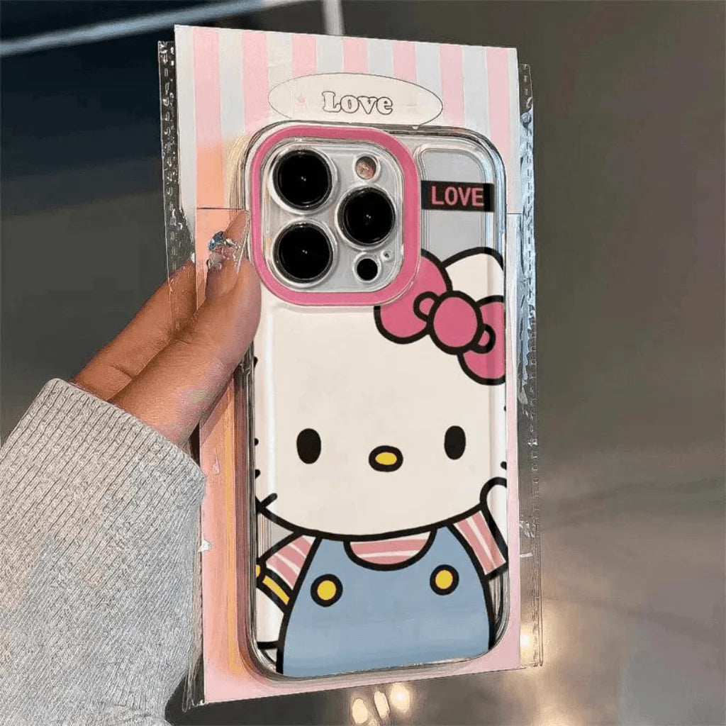 Cute Full screen Sanrio Hello Kitty Case For iPhone 17 16 15 14 13 12 Pro Max XR Plus Kawaii Transparent Soft TPU Cover Funda