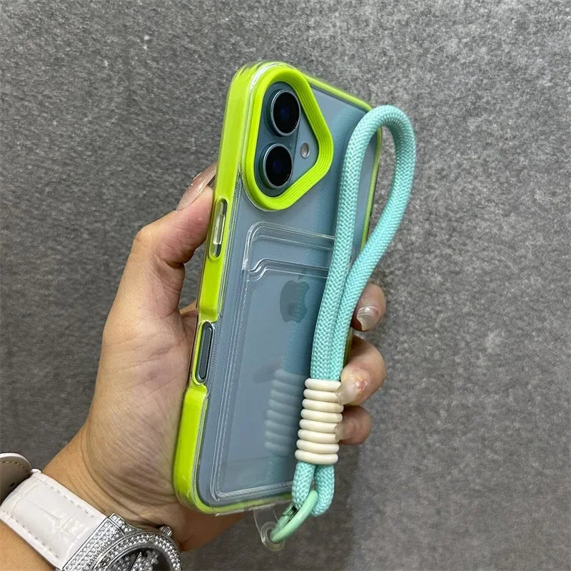 Luxury Card Slot Bag Clear With lanyard Phone Case For iPhone 11 12 13 14 15 Pro Max 16 Plus XS Shockproof Bumber Soft TPU Cover