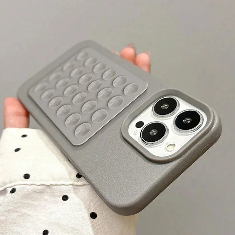 Luxury 3D Suction Cup Stand Litchi Pattern Phone Case For iPhone 16 15 14 Pro Max Plus 11 12 13 Pro 14 15 Plus XR XS 16E Cover