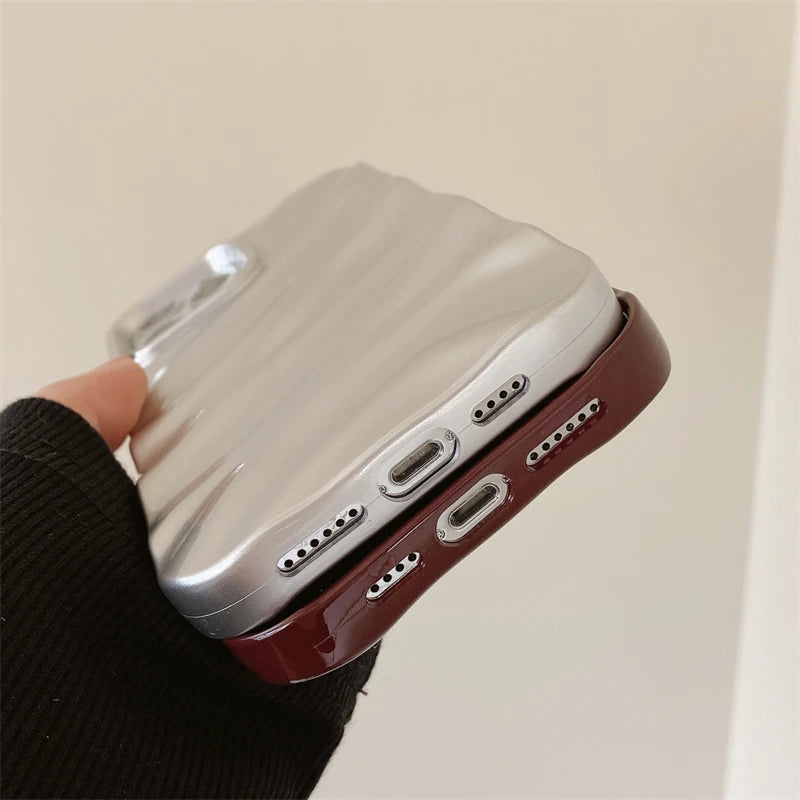 Luxury Plating 3D Wavy Texture Soft Phone Case For iPhone 16 15 14 Plus 13 12 11 Pro XS Max XR Protection Bumper Shockproof Capa