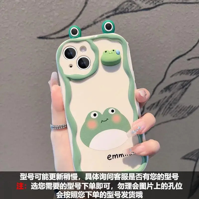 3D Ear Panda Frog Pendant Phone Case for IPhone 16 15 Pro Max 14 11 13 12 Mini XR 8 7 Plus X XS SE 2020 2022 Soft Silicone Etui