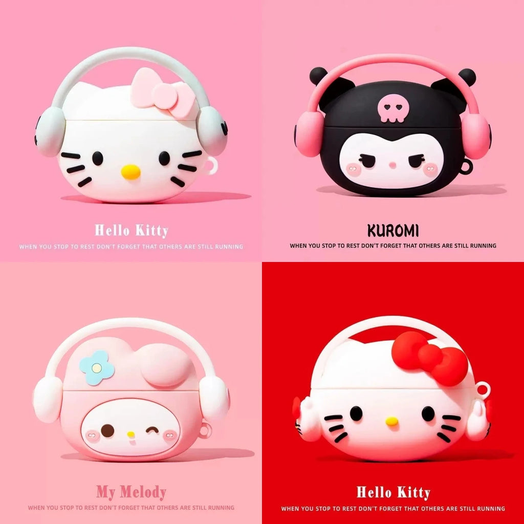 For Airpods 4 3 2 Pro 1 Pro 2 Cartoon Hello Kitty Kuromi Melody Listen To Music Silicone Earphone Case Accessories Cover
