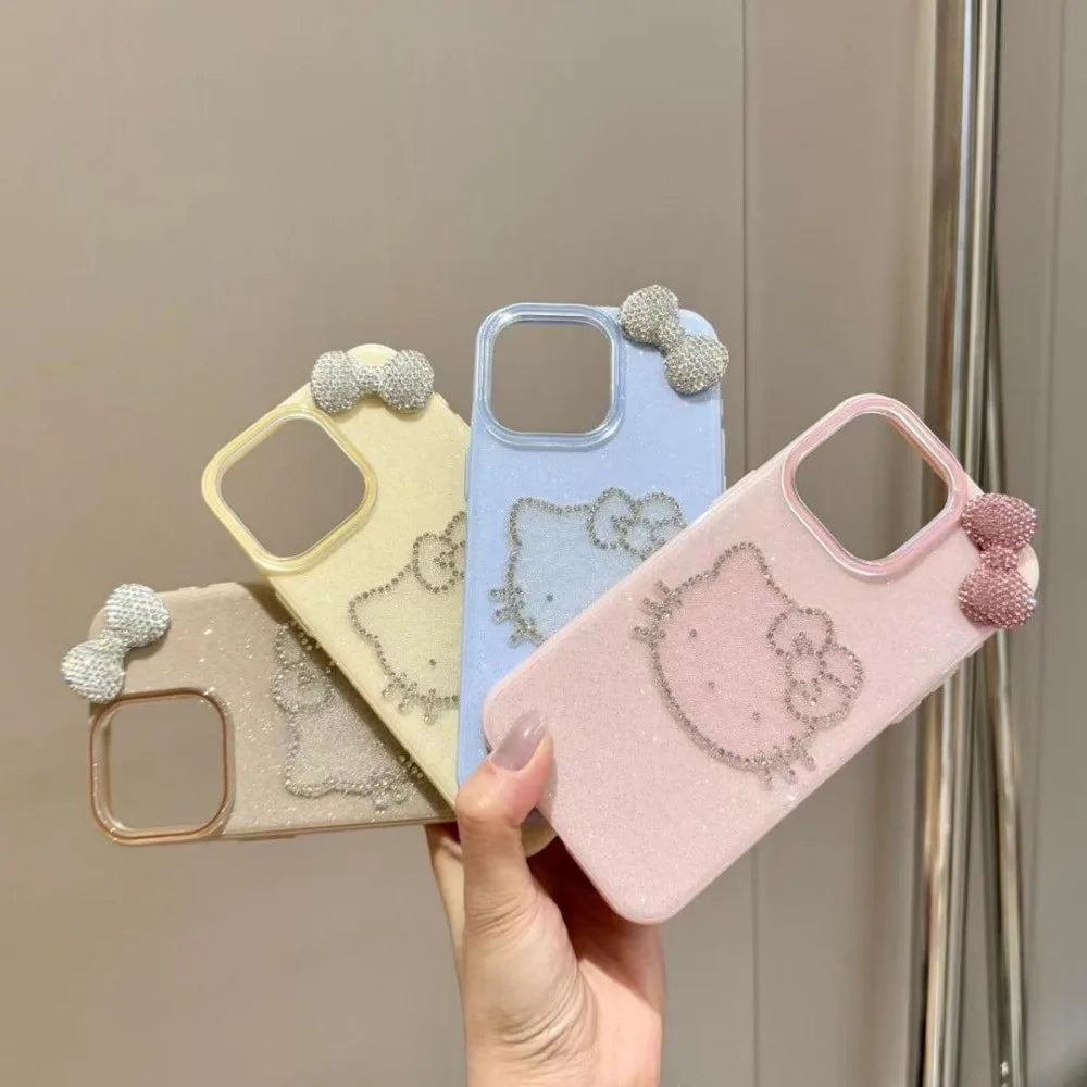 Girly Heart Hello Kitty Anime Kawaii Sanrio Diamond Pendant Phone Case Cute Cartoon Suitable for iphone Apple 16promax Cover