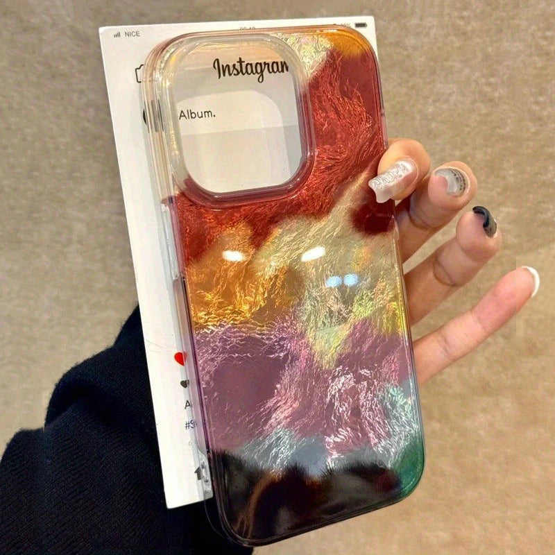 Art Color Gradient Tin Paper Pattern Glacier Case For iPhone 17 16 15 14 13 12 11 Pro Max XS XR 7 8 Plus Shockproof Bumper Cover