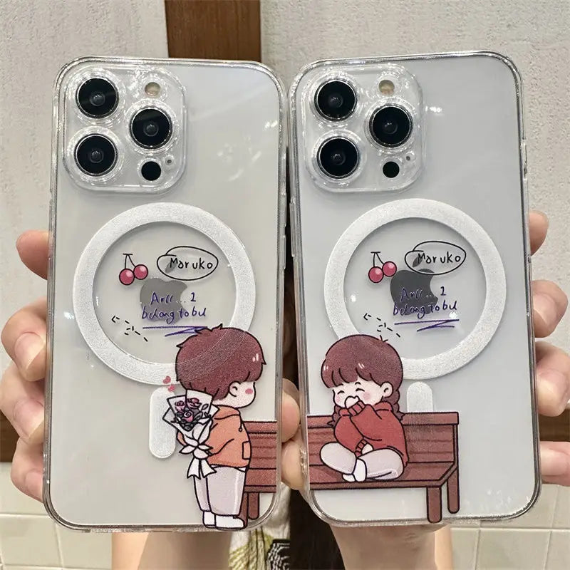 New Couple Funny Cute Girl Magsafe Magnetic Phone Case for Samsung Galaxy S25 S24 S23 S22 S21 S20 FE Plus Ultra 5G Soft Cover