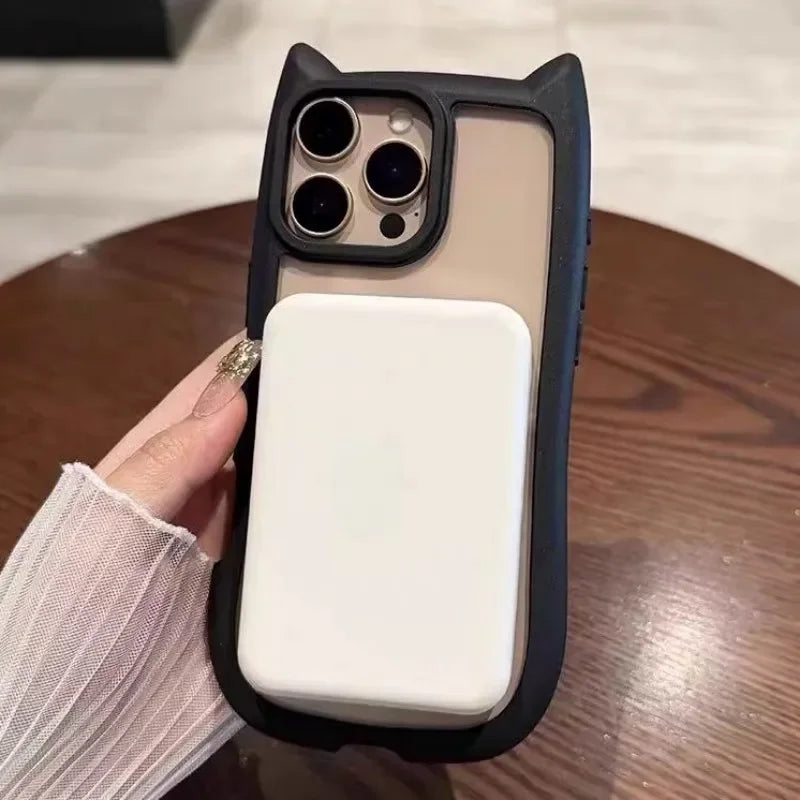 Magnetic Magsafe Lovely Cat Ear Clear Case For Xiaomi 15 Ultra 14 Pro 14 Redmi Note 13 5G Hard Shockroof Wireless Charge Cover