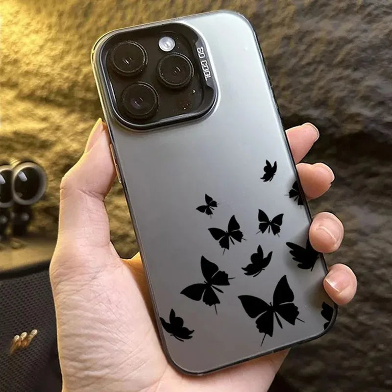 For iPhone 16 15 14 Plus 13 12 11 Pro MAX 16E Shockproof Drawing Butterfly Lens Protect Plating Phone Cover Case