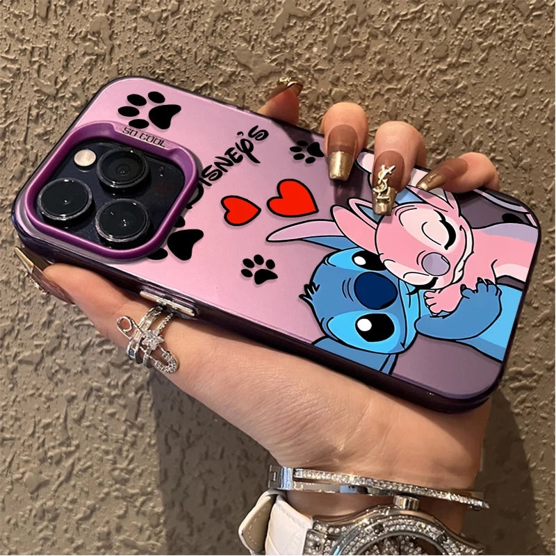 Plating Hard Phone Case for Xiaomi Redmi Note 13 12 11 Pro Plus 4G 5G 12S 11S 10S 10 9 9S 8 12C 13C A3 Disney Stitch Love Cover