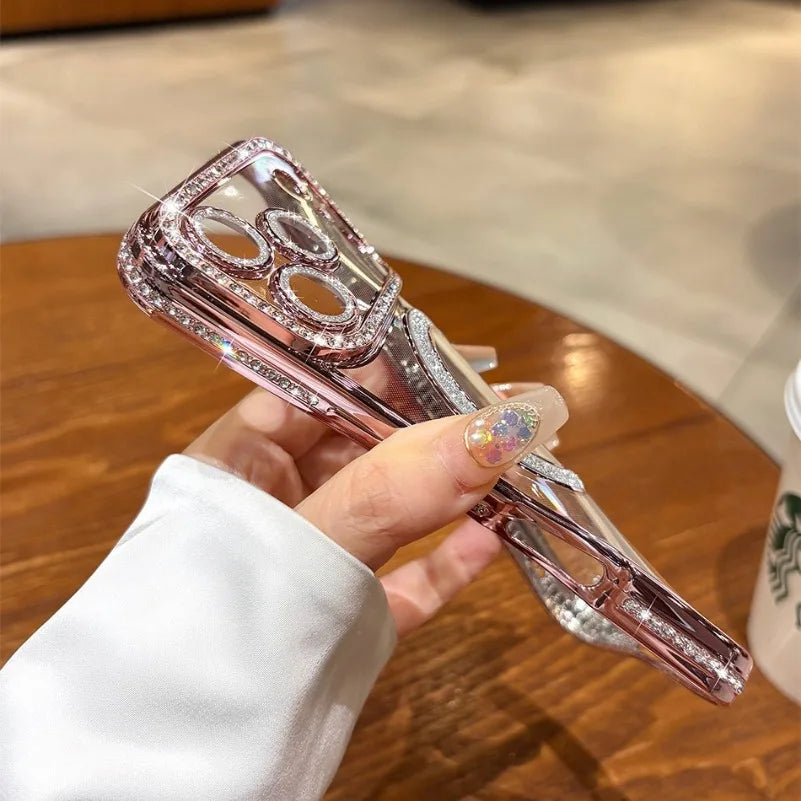 For iPhone 17 Air 17 Pro Max Luxury Girl's Case Bling Diamond Lens Film Magsafe Cover Case for iPhone 16 15 14 13 12 11 Pro Max